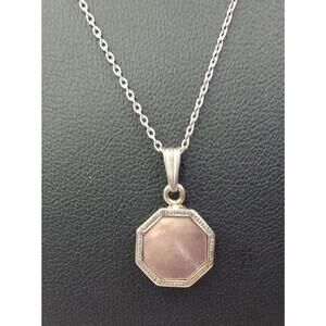 ACo STG Mother Of Pearl MOP Octagon 925 Sterling Silver Pendant Fine Chain 15"